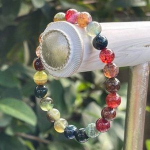 8mm Mixed Color Crackle Agate Stretch Bracelet